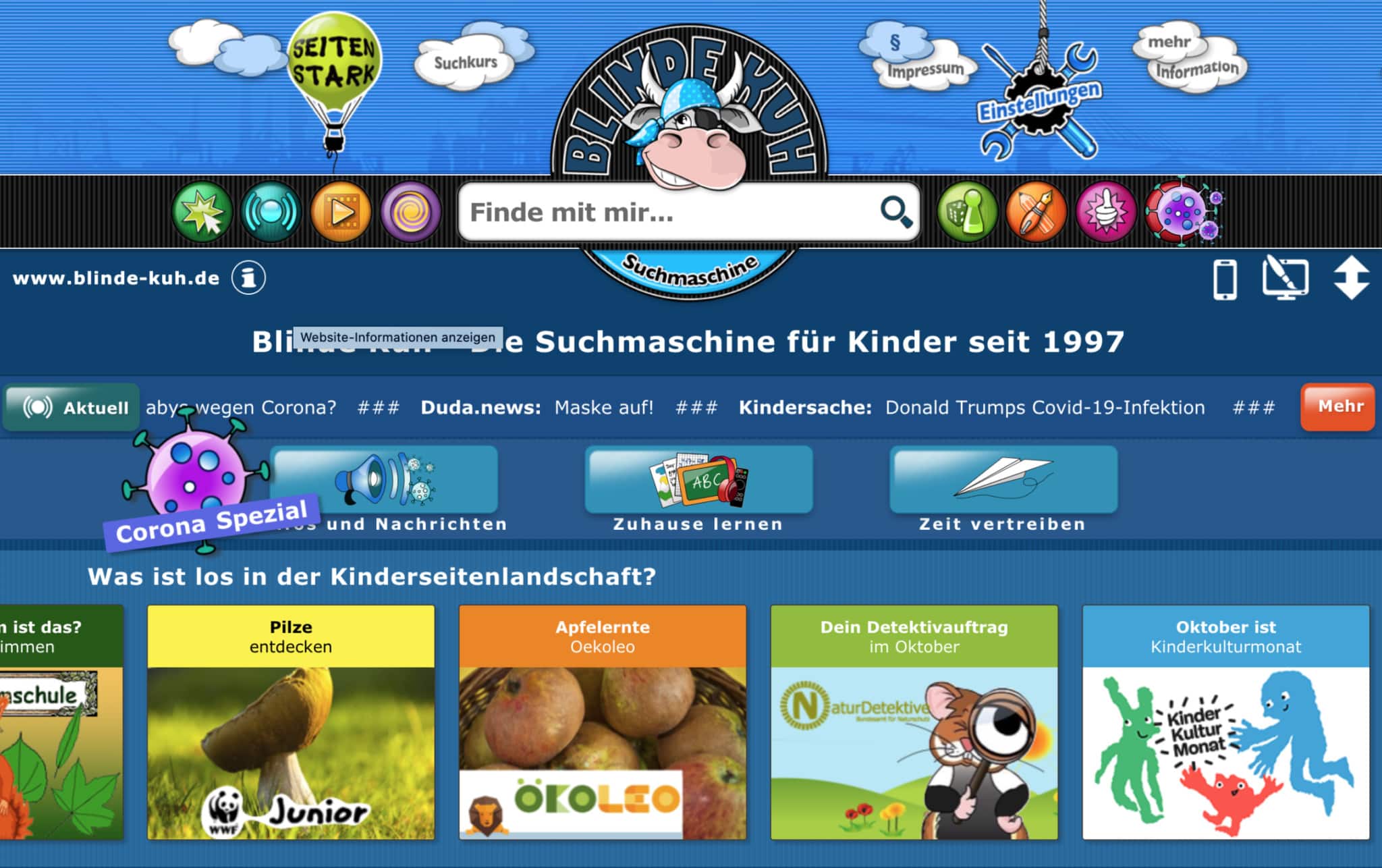 blinde-kuh.de: die älteste Suchmaschine für Kinder